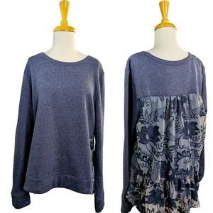 Anthropologie Vanessa Virginia Alsace Floral Lace Panel Pullover Sweater XL Blue